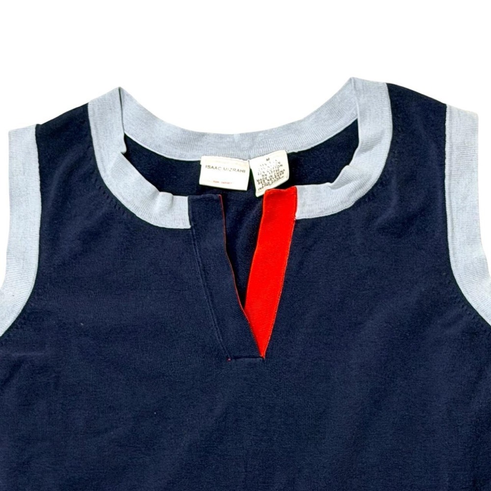 Isaac Mizrahi Navy Silk Blend Contrast Trim Tank Sz M - Picture 2 of 7